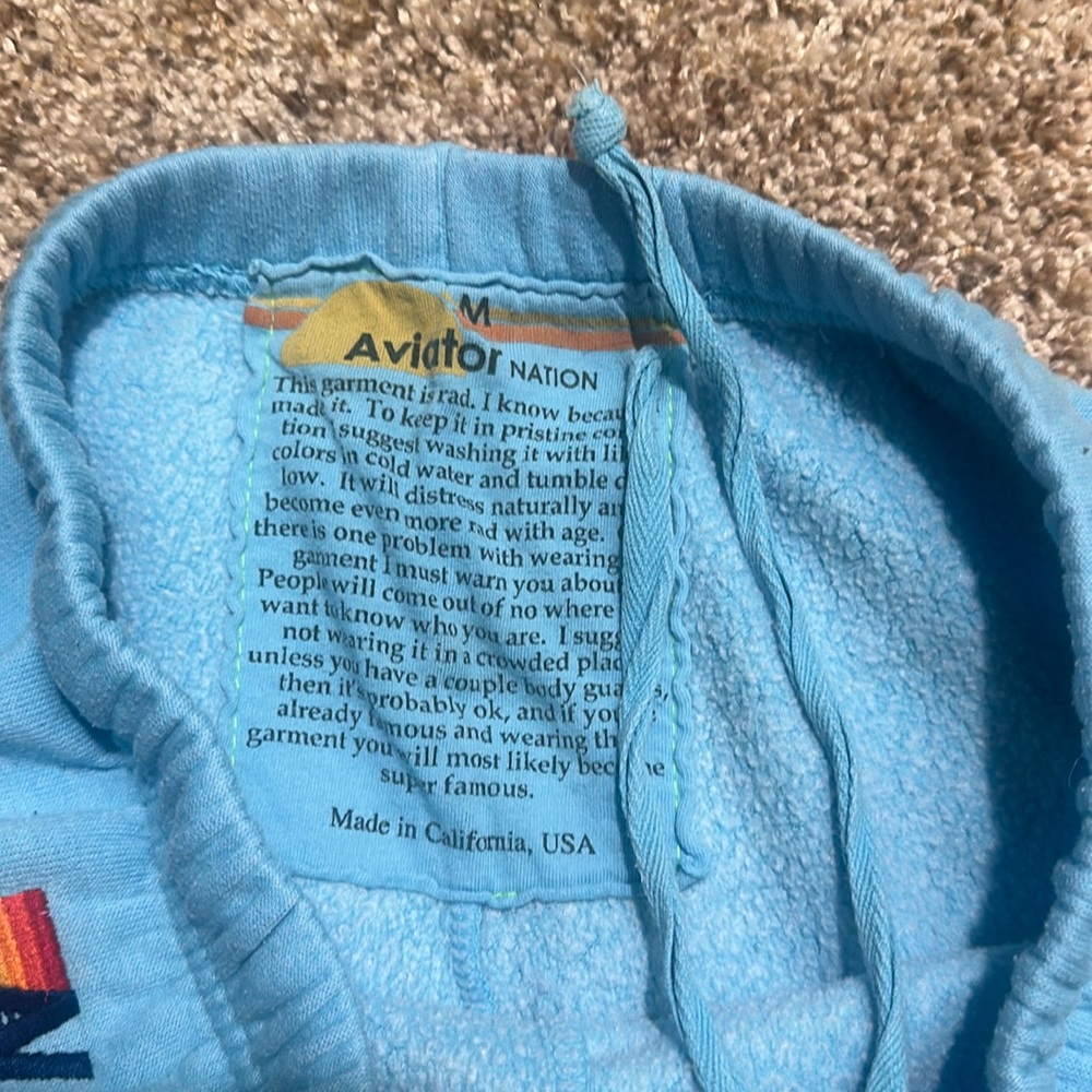 Aviator Nation Medium Light Blue Track Joggers with Yellow Smiley Faces - Picture 3 of 9